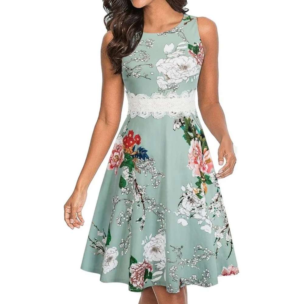 Owin Cotton Floral Print Fit And Flare Dress‎